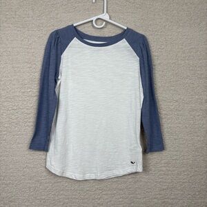 Vineyard Vines Top Womens XS White Blue 2 Toned Long Sleeve‎ Whale Cotton Tee
